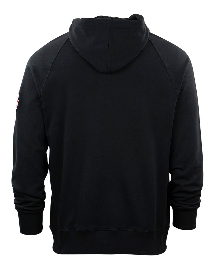 The EFF Chicago American Giants French Terry Script Hooded Sweatshirt features a plain black design with long sleeves and ribbed cuffs, honoring Rube Foster and the Negro National League.