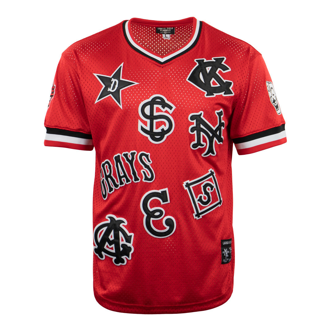 Negro League Allover Vintage Inspired NL Replica V-Neck Mesh Jersey - Red