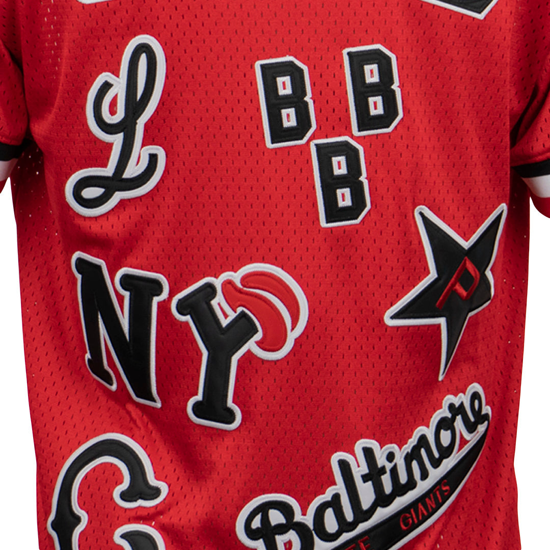 Negro League Allover Vintage Inspired NL Replica V-Neck Mesh Jersey - Red