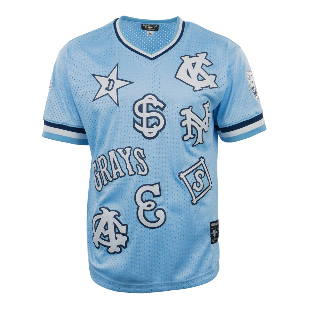 Negro League Allover Vintage Inspired NL Replica V-Neck Mesh Jersey - Light Blue