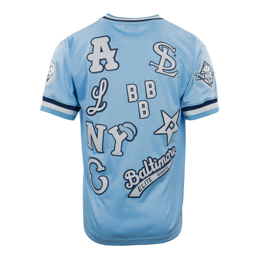 Ebbets Field Flannels Negro League Allover Vintage Inspired NL Replica V-Neck Mesh Jersey - Light Blue