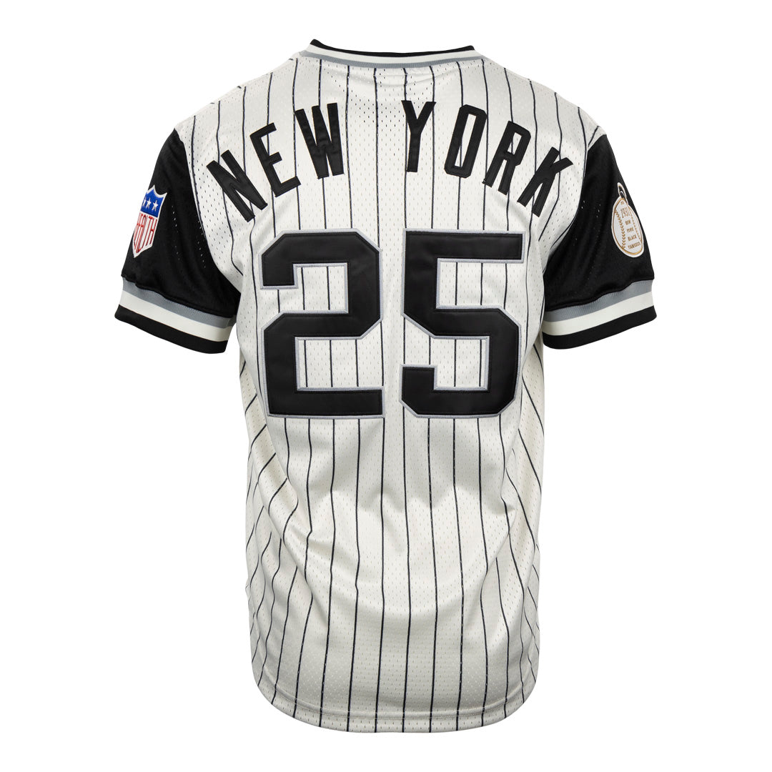 New York Black Yankees Vintage Inspired NL Pinstripe Replica V-Neck Mesh Jersey