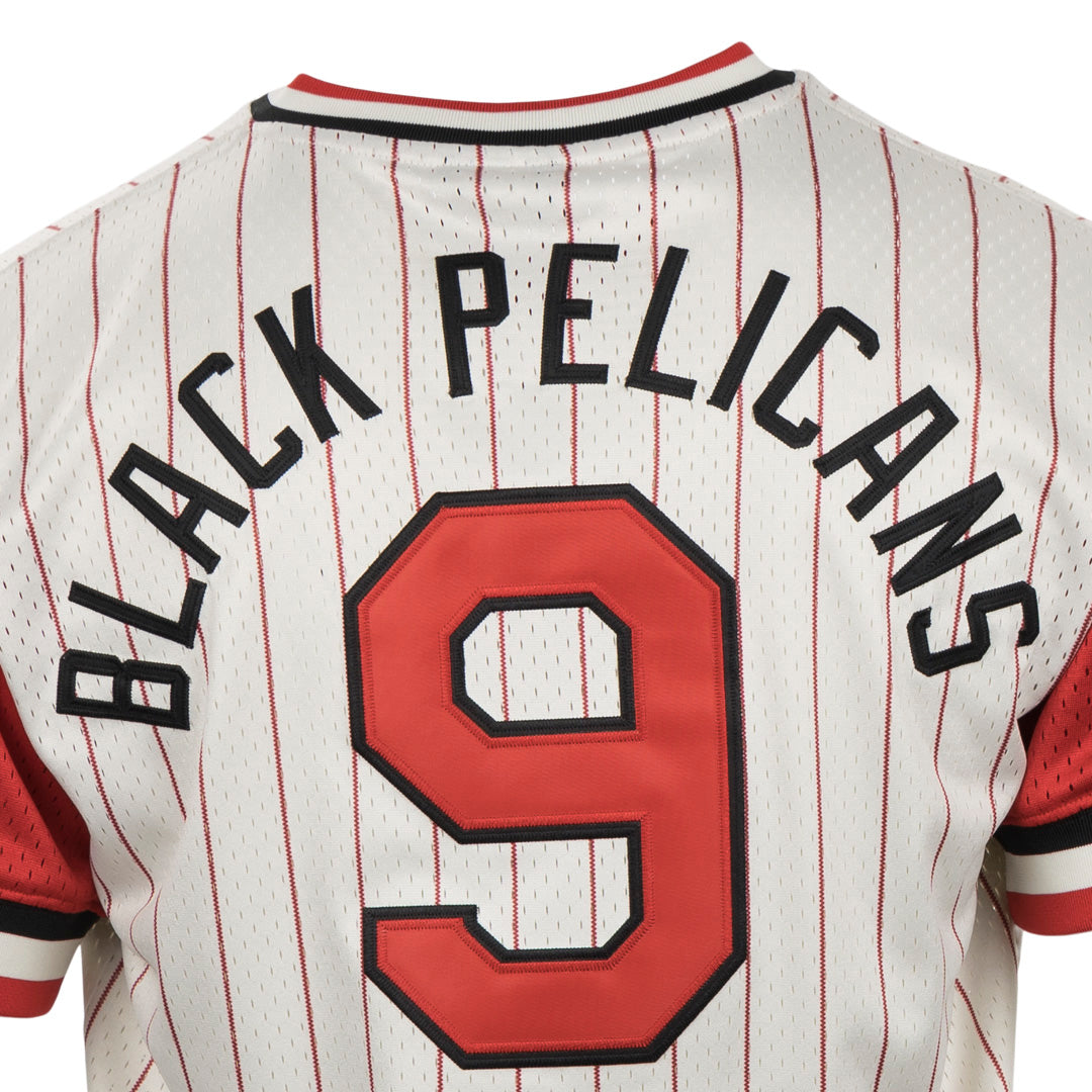 Ebbets Field Flannels New Orleans Black Pelicans Vintage Inspired NL Pinstripe Replica V-Neck Mesh Jersey