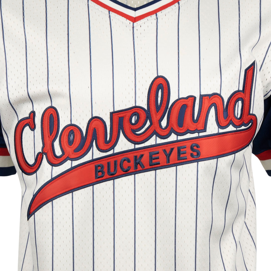 Cleveland Buckeyes Vintage Inspired NL Pinstripe Replica V-Neck Mesh Jersey