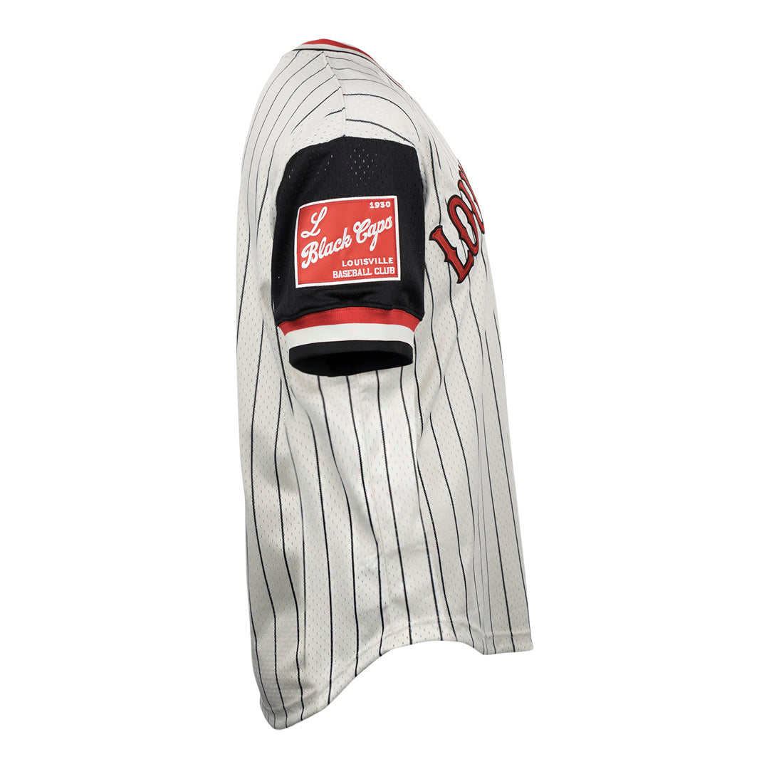 black and white louisville cardinal long sleeve stripe baseball shirt