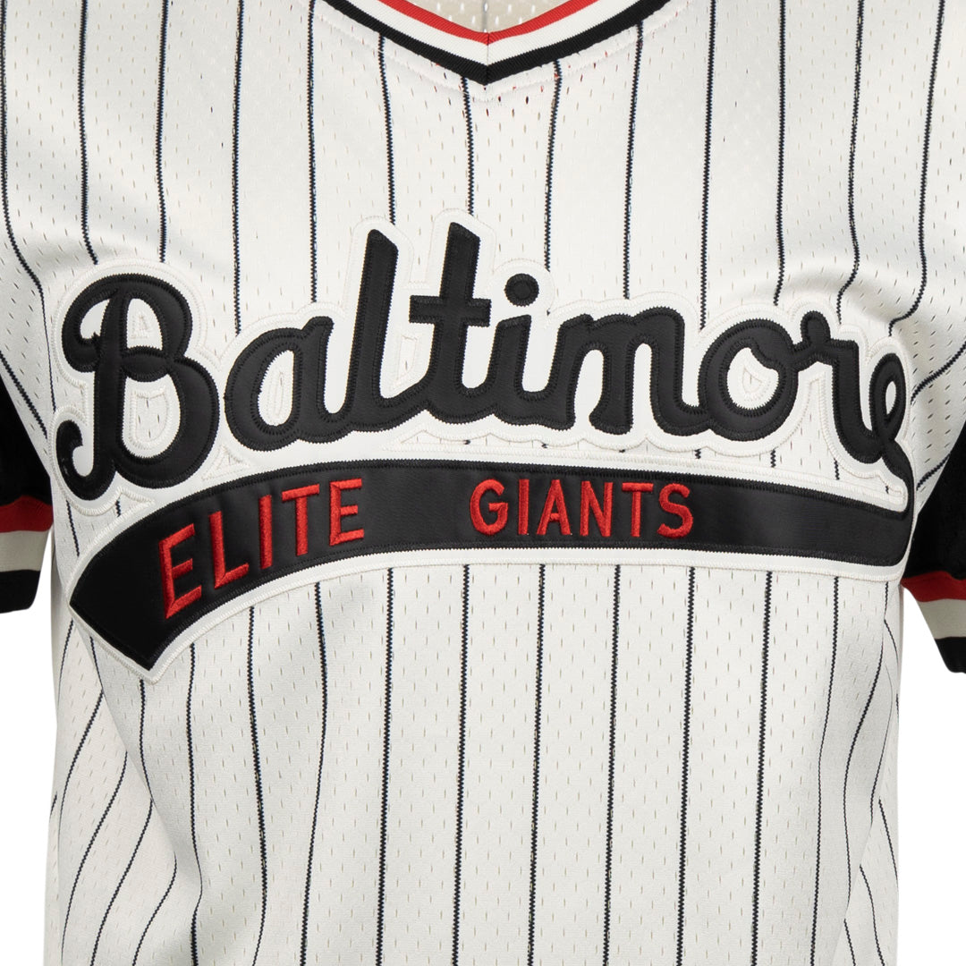 Ebbets Field Flannels Baltimore Elite Giants Vintage Inspired NL Pinstripe Replica V-Neck Mesh Jersey