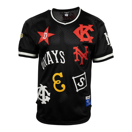 Negro League Allover Vintage Inspired NL Replica V-Neck Mesh Jersey - Black