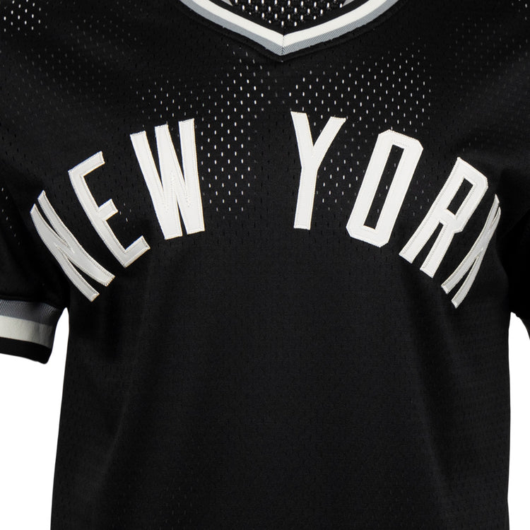 New York Black Yankees Vintage Inspired NL Replica V-Neck Mesh Jersey - Black