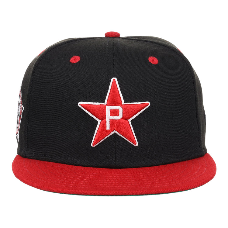 The EFF Philadelphia Stars NLB Flip Fitted Ballcap features a black and red high crown, large red star, white “P” embroidered front, red brim and accents, inspired by the Negro National League’s vintage style.