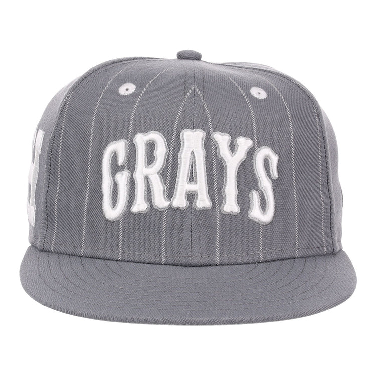 The EFF Homestead Grays NLB Black Pinstripe Fitted Ballcap features subtle white stripes and bold GRAYS embroidery, honoring the legacy of the Negro National League’s Homestead Grays.