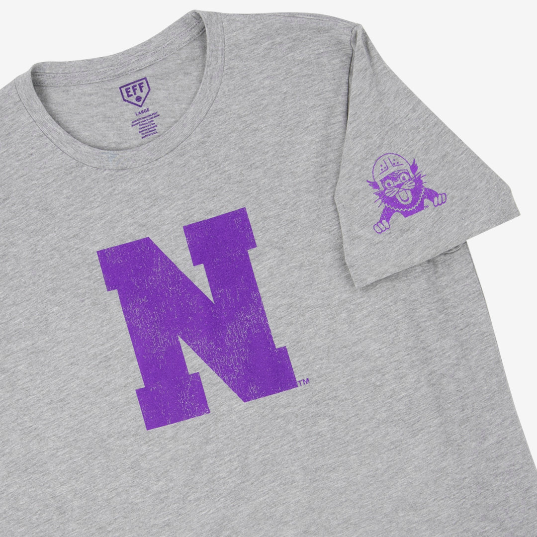 Northwestern University Wildcats White Short Sleeve Tee Shirt with Field  Hockey Design