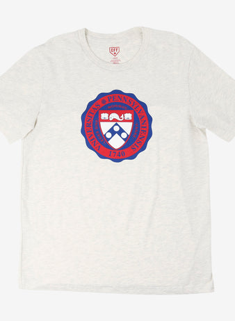 Show your Penn pride with the EFF University of Pennsylvania T-Shirt in natural, featuring the iconic UPenn seal in red and blue with “Universitas Pennsylvaniensis 1740” on the chest—perfect for any Quakers fan or future NFL draft pick.