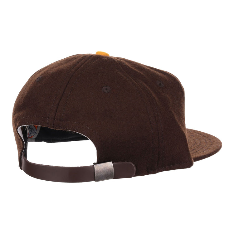 The EFF Independent Subway System 1939 Vintage Ballcap is a brown, genuine wool baseball cap with a curved brim and an adjustable metal-strap back, inspired by the classic original style.
