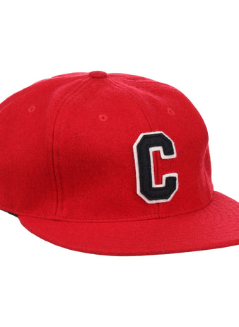 The EFF Coastal Carolina University 1968 Vintage Ballcap is a red wool baseball hat with a black and white letter C patch on the front, pictured against a white background.