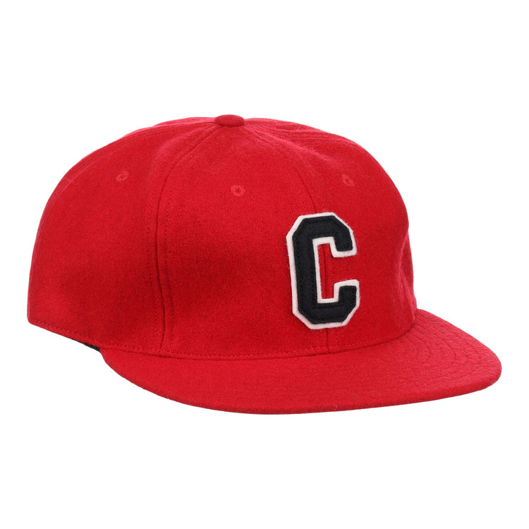 The EFF Coastal Carolina University 1968 Vintage Ballcap is a red wool baseball hat with a black and white letter C patch on the front, pictured against a white background.