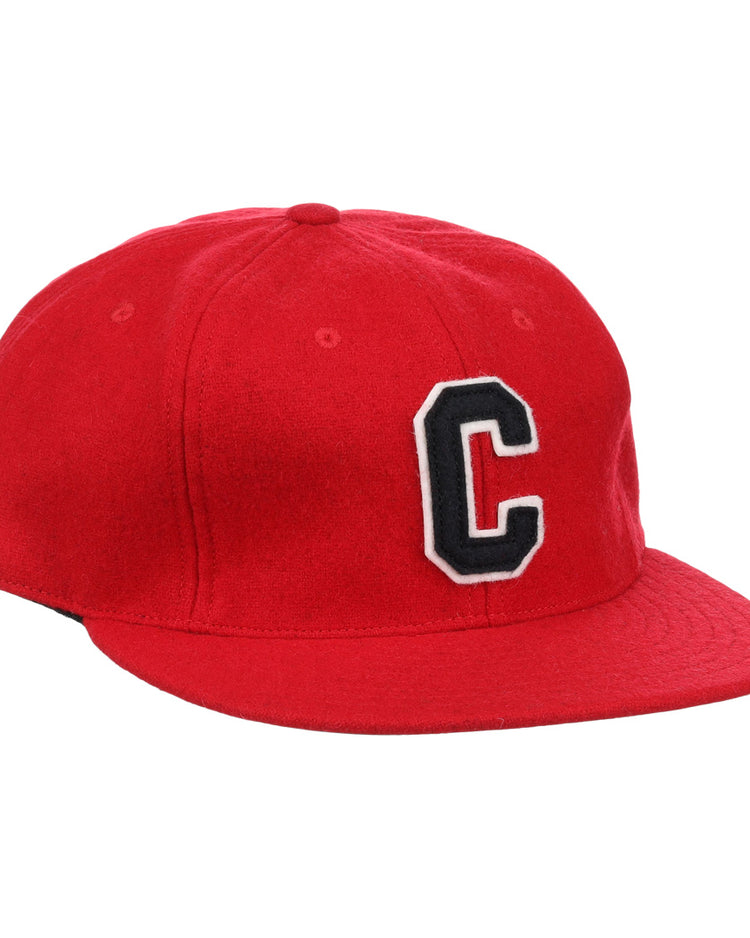 The EFF Coastal Carolina University 1968 Vintage Ballcap is a red wool baseball hat with a black and white letter C patch on the front, pictured against a white background.