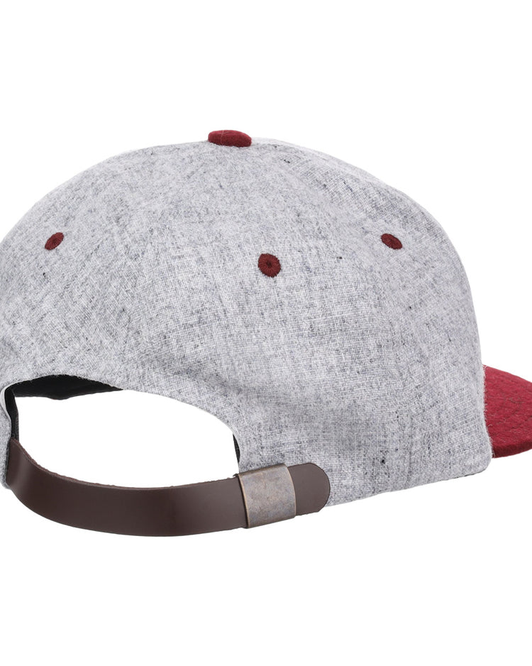 The EFF University of South Carolina 1949 Vintage Ballcap is gray and red, shown from the back with a brown adjustable strap and metal clasp, plus red accents on the top button and eyelets.