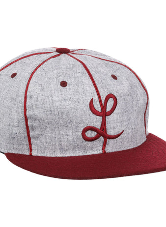 The EFF Loyola Marymount University 1939 Vintage Ballcap features a gray and burgundy design with burgundy piping, brim, and an embroidered front logo—ideal for fans of the classic LMU hat.