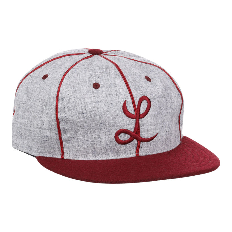 The EFF Loyola Marymount University 1939 Vintage Ballcap features a gray and burgundy design with burgundy piping, brim, and an embroidered front logo—ideal for fans of the classic LMU hat.