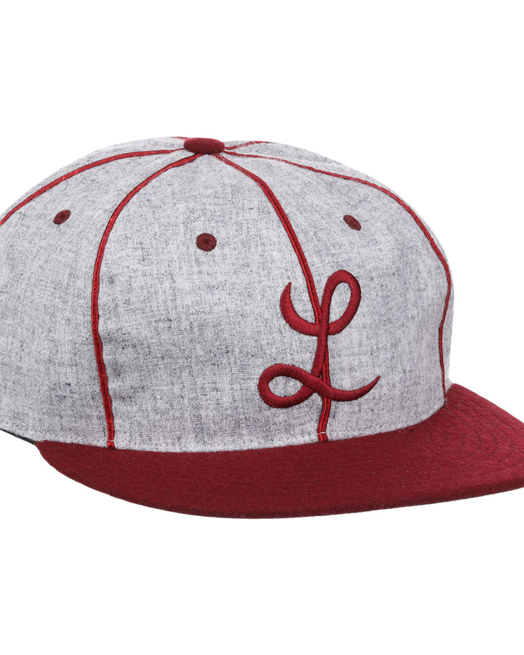 The EFF Loyola Marymount University 1939 Vintage Ballcap features a gray and burgundy design with burgundy piping, brim, and an embroidered front logo—ideal for fans of the classic LMU hat.
