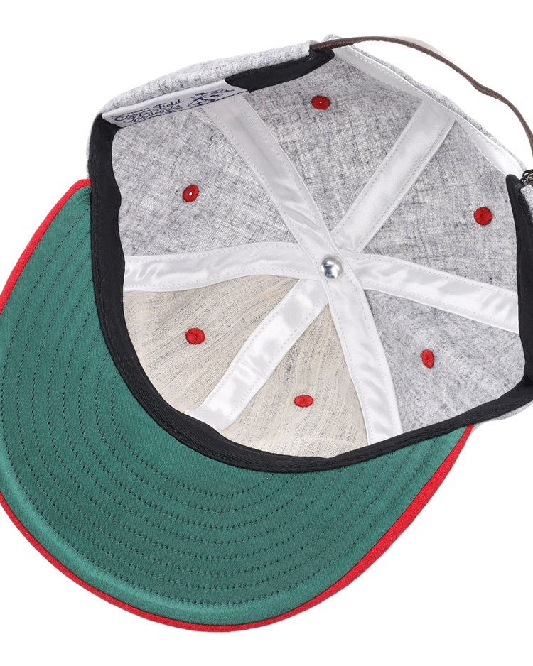 The inside of the EFF University of Arkansas Mascot Vintage Ballcap features a gray crown, green visor, red trim and stitched eyelets. White satin lining extends from the center button on the interior for a classic collegiate look.