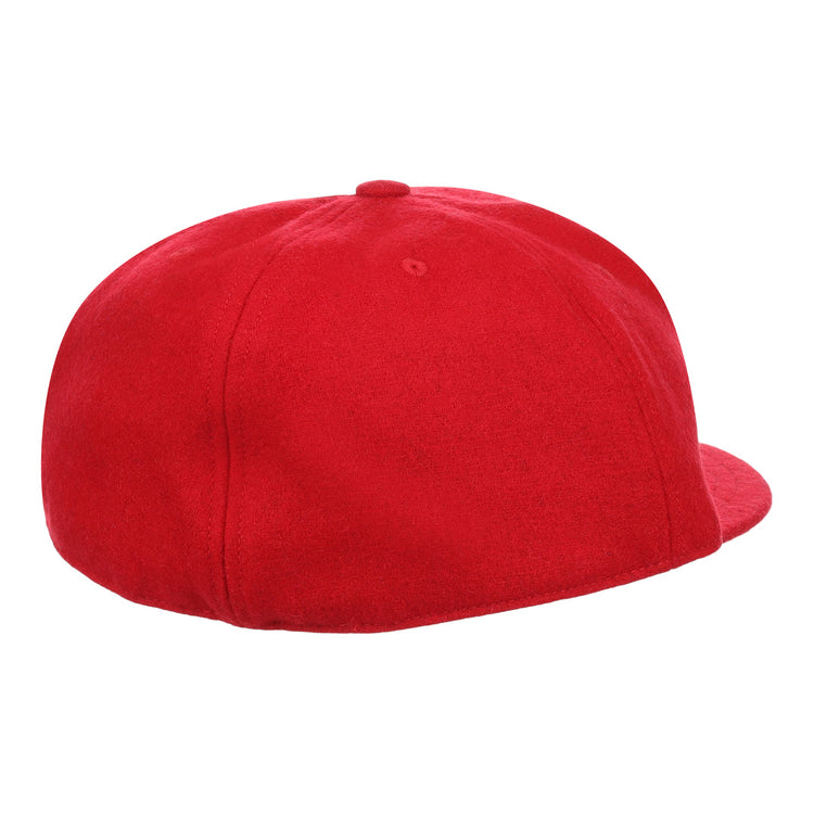 The EFF Coastal Carolina University 1968 Vintage Ballcap is shown from the back-left, featuring smooth, unadorned fabric in bright red and a slightly curved brim.