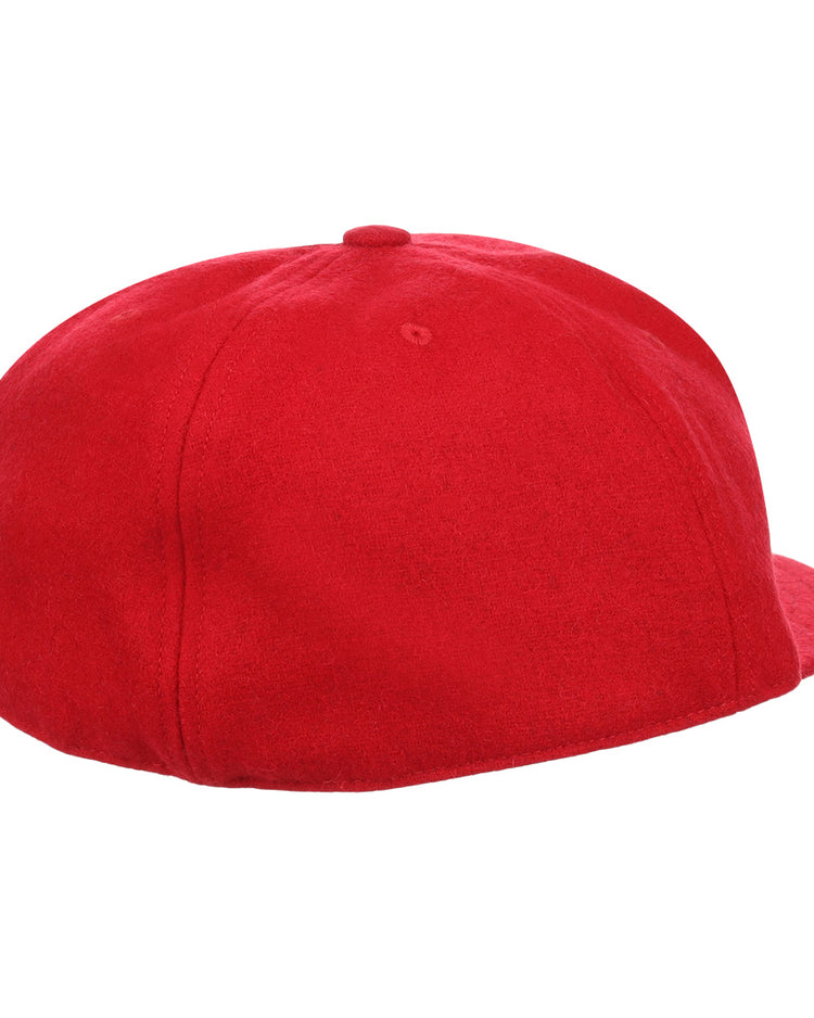 The EFF Coastal Carolina University 1968 Vintage Ballcap is shown from the back-left, featuring smooth, unadorned fabric in bright red and a slightly curved brim.