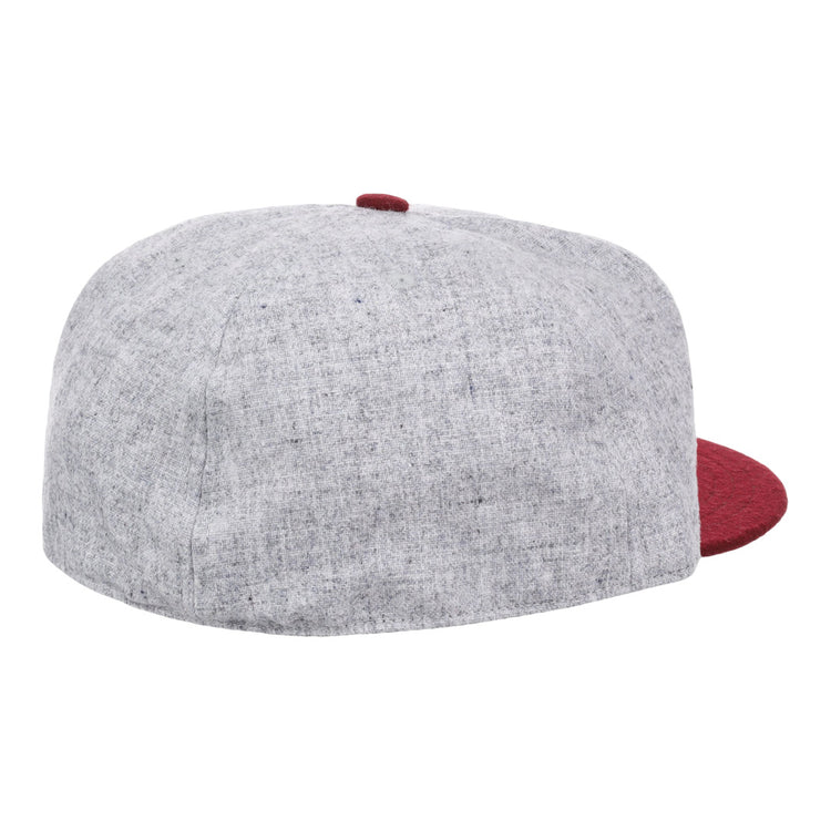 The EFF Mississippi State University Mascot Vintage Ballcap is a gray wool baseball cap with a red brim and button, shown from the back at a slight angle on a white background.