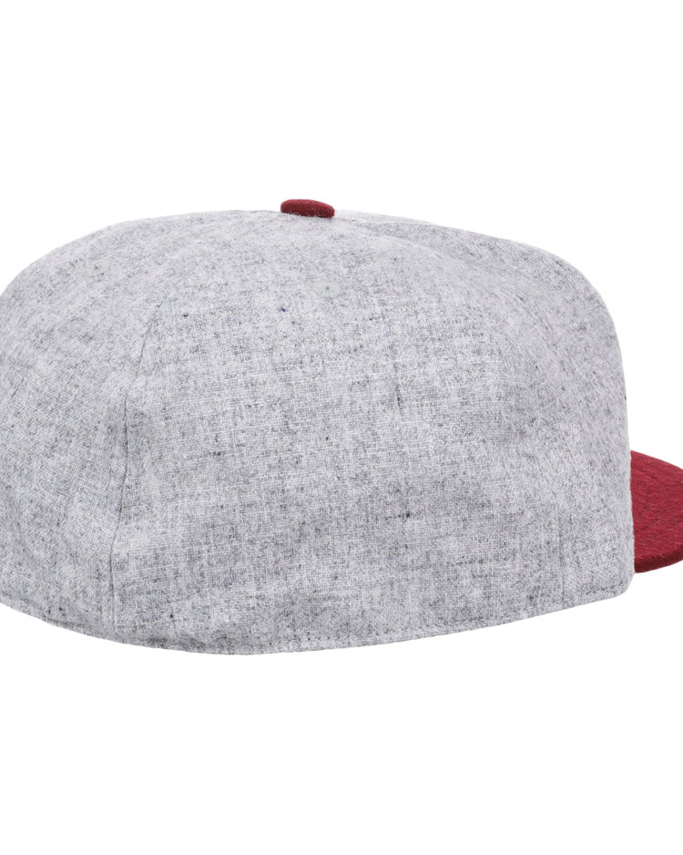 The EFF Mississippi State University Mascot Vintage Ballcap is a gray wool baseball cap with a red brim and button, shown from the back at a slight angle on a white background.