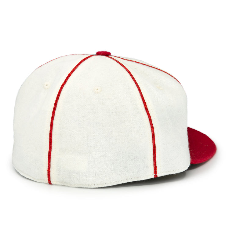 The EFF Asahi Vancouver 1940 Vintage Ballcap showcases a red brim and vertical red seams, shown from the back.