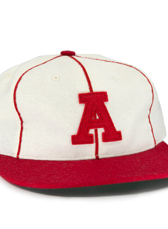 The EFF Asahi Vancouver 1940 Vintage Ballcap features red stitching, a red brim, and a bold red “A,” inspired by the iconic caps worn by the legendary Japanese-Canadian team.