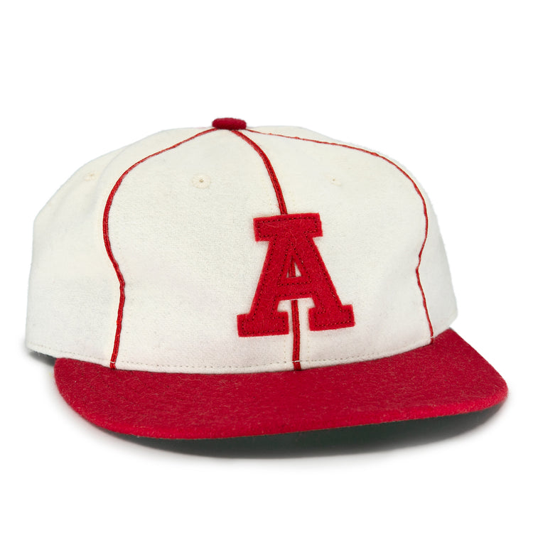 The EFF Asahi Vancouver 1940 Vintage Ballcap features red stitching, a red brim, and a bold red “A,” inspired by the iconic caps worn by the legendary Japanese-Canadian team.