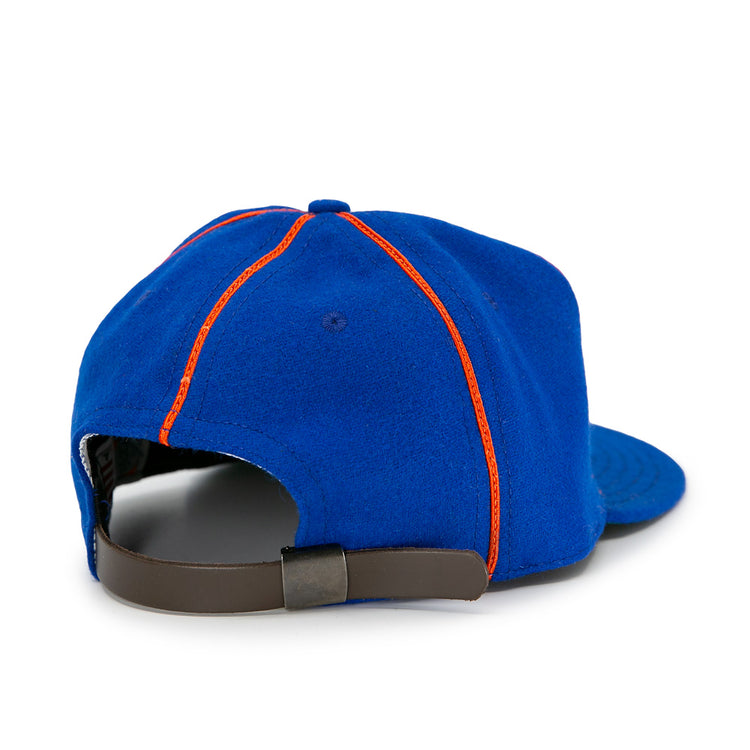 The EFF Boston Bloomer Girls 1910 Vintage Ballcap is shown from the back, highlighting orange stitching and an adjustable dark strap with a metal buckle—a tribute to womens baseball history.