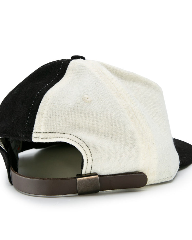 The EFF Bacharach Giants 1924 Vintage Ballcap is black and white, shown from the back with a brown adjustable strap, metal buckle, visible stitching, and classic styling.