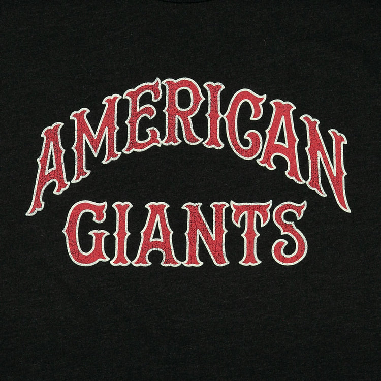 EFF Chicago American Giants T-Shirt features bold, red and white outlined AMERICAN GIANTS text in a vintage-style font on black, honoring the legendary Negro League team.