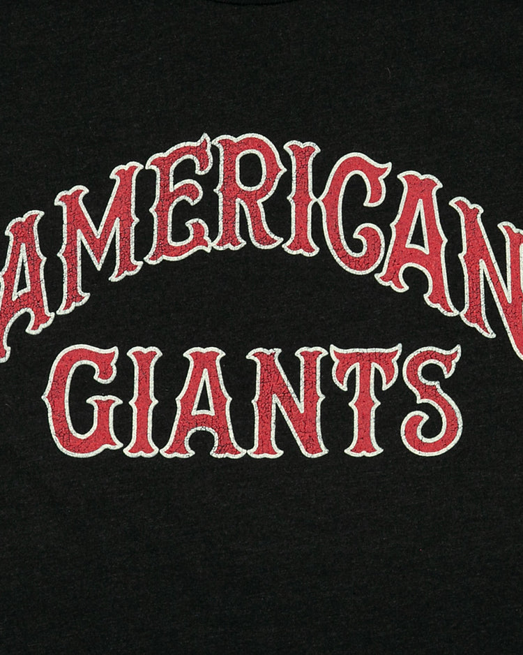 EFF Chicago American Giants T-Shirt features bold, red and white outlined AMERICAN GIANTS text in a vintage-style font on black, honoring the legendary Negro League team.