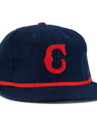 The EFF Cleveland Buckeyes 1947 Vintage Ballcap is a navy wool cap with a red C front and red band, inspired by the classic Negro Leagues design—perfect for collectors.