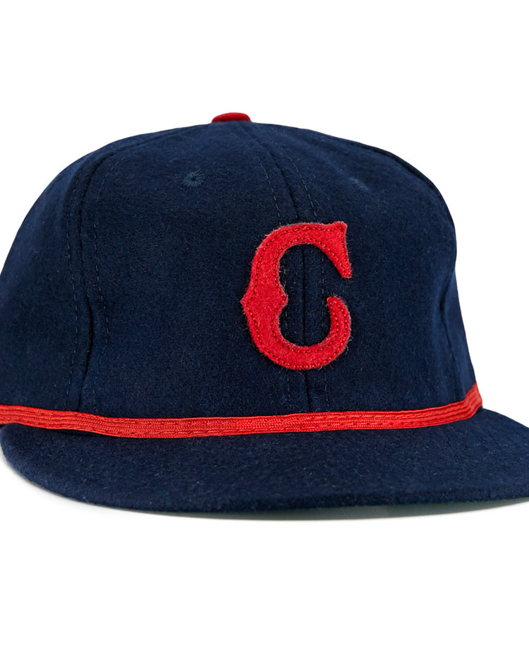 The EFF Cleveland Buckeyes 1947 Vintage Ballcap is a navy wool cap with a red C front and red band, inspired by the classic Negro Leagues design—perfect for collectors.