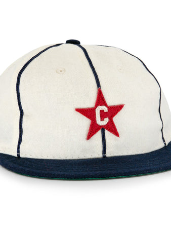 The EFF Columbia Commies 1911 Vintage Ballcap features a white wool body with navy trim, a navy brim, and a red star with the letter C on the front, inspired by the original 1911 design.