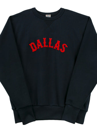The EFF Dallas Rebels Vintage French Terry Sweatshirt is a heavyweight crewneck made in the USA, featuring bold, red arched DALLAS lettering across the chest and crafted from premium French terry.