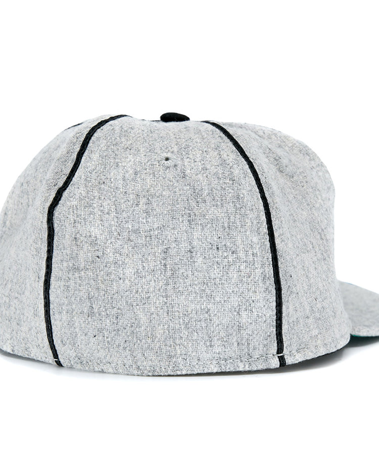 The EFF Detroit Cubs 1935 Vintage Ballcap is a light gray wool cap seen from the back, featuring two black vertical seams and a slightly curved brim on the right.