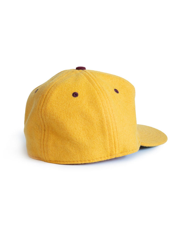 The EFF Arizona State University 1955 Vintage Ballcap is shown from the back, featuring yellow stitched panels, maroon ventilation holes, and a curved brim, all set against a plain white background. This is an officially licensed college product.