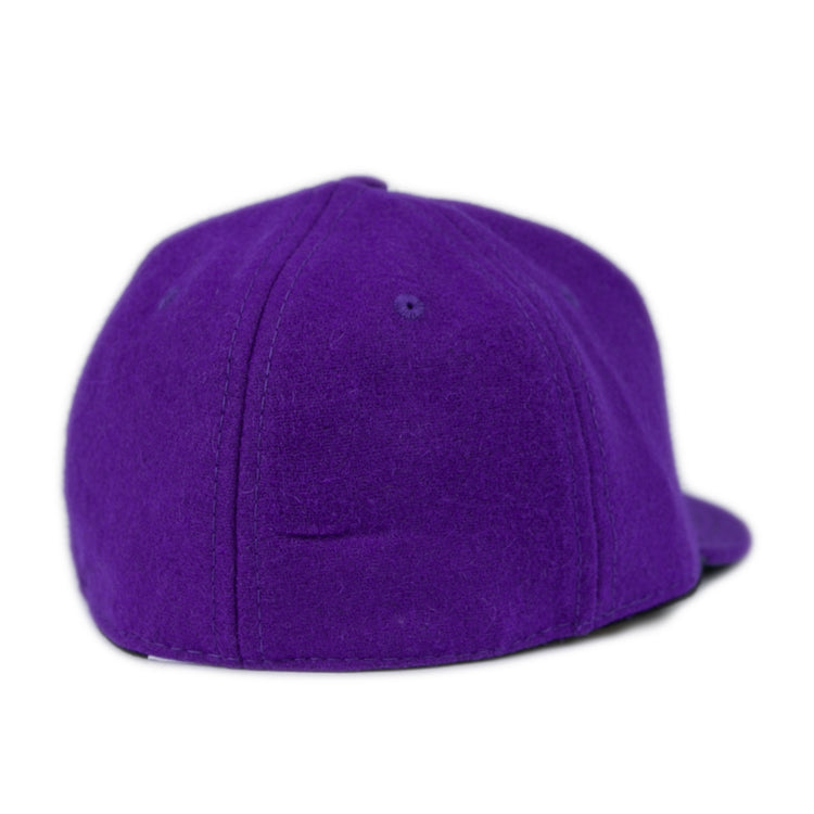 The East Carolina University 1961 Vintage Ballcap by Ebbets Field Flannels is shown from the back in purple on a white background.
