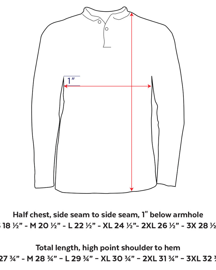Line drawing of the EFF Fungo Shirt - Black Sleeves and Logo, with red arrows showing half chest and total length measurements. Sizing from S to 3XL is listed below for chest width and shirt length.