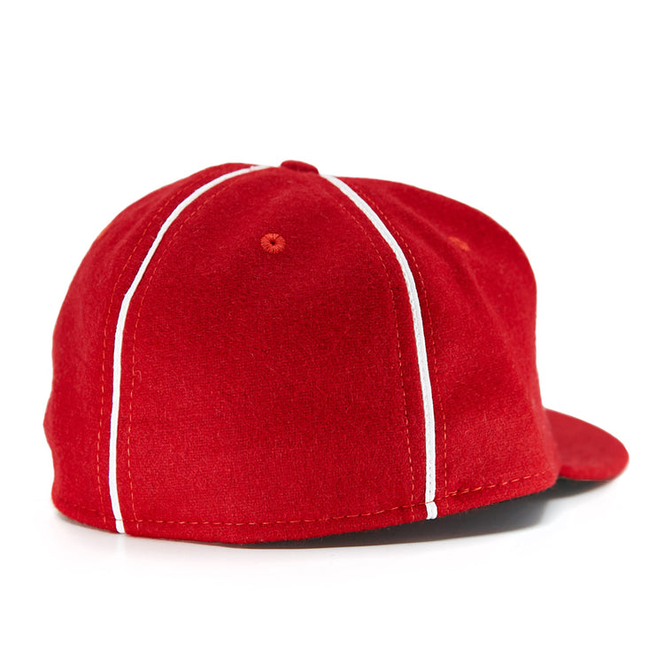 The EFF Indian Head Rockets (Jacksonville Eagles) 1952 Vintage Ballcap features two vertical white stripes running from the top to the brim, shown from the back.
