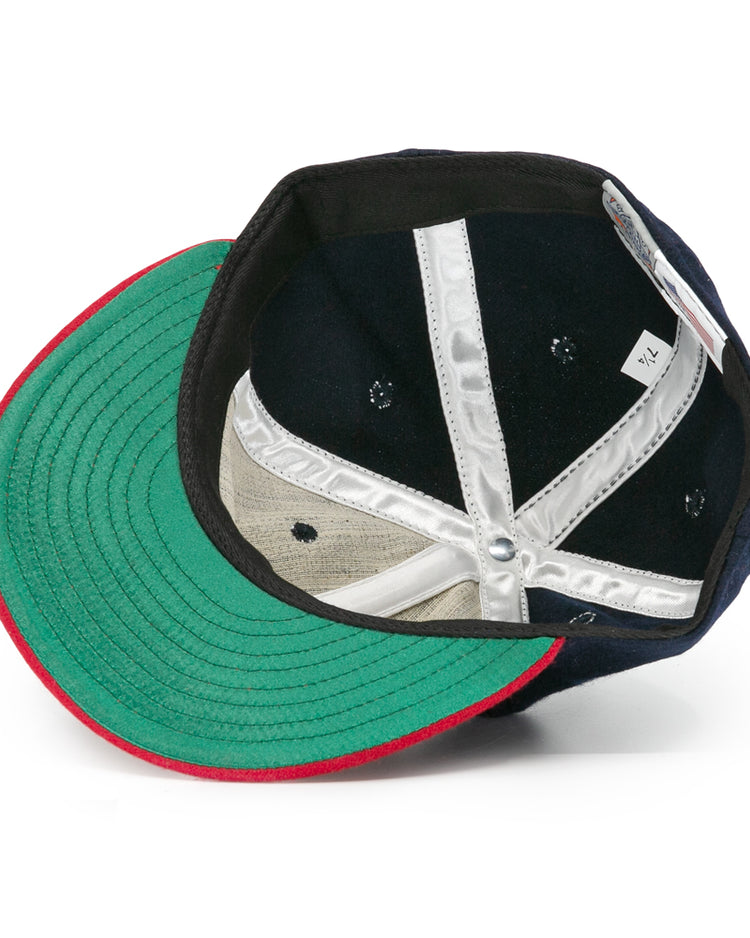The Jacksonville Braves 1953 Vintage Ballcap by Ebbets Field Flannels is a green and red hat inspired by the classic 1953 team style.