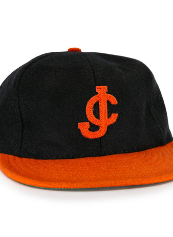 The EFF Jersey City Skeeters 1928 Vintage Ballcap features a black body, orange brim, and an embroidered orange JC logo—ideal for fans after a classic look.