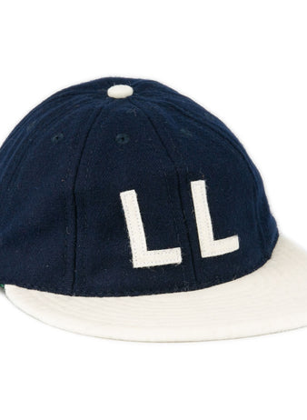 The EFF Larrupin Lous 1927 Vintage 8-Panel Ballcap features a navy blue design, white brim, and LL letters on the front, inspired by the classic 1927 ballcap.
