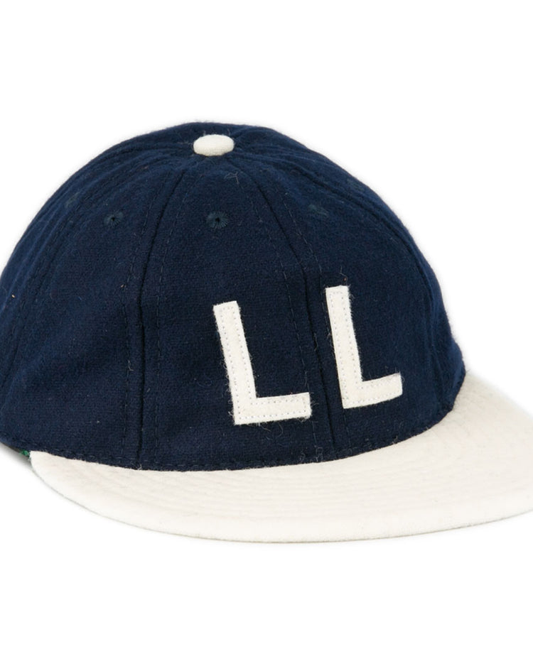 The EFF Larrupin Lous 1927 Vintage 8-Panel Ballcap features a navy blue design, white brim, and LL letters on the front, inspired by the classic 1927 ballcap.