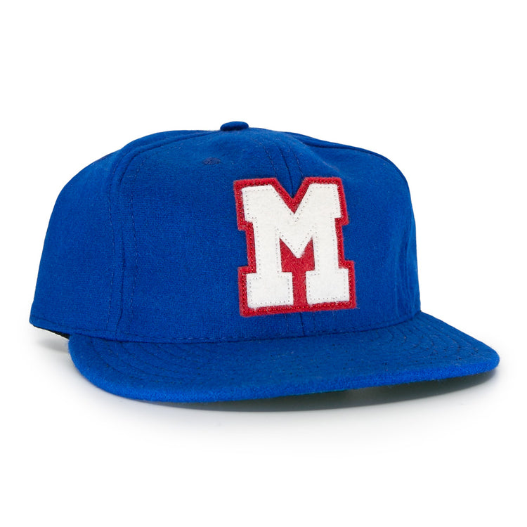 The EFF Memphis Red Sox 1944 Vintage Ballcap is a royal blue wool cap with a white, red-outlined M front, celebrating the Negro American League teams legacy.